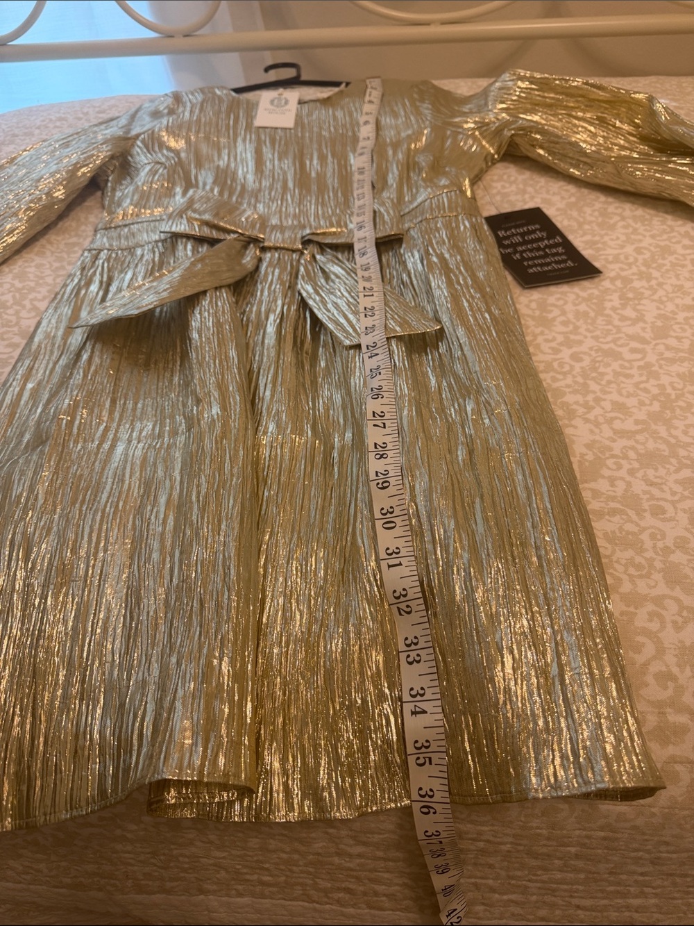 Gold Metallic Tie-Waist Mini Dress - Picture 15 of 16